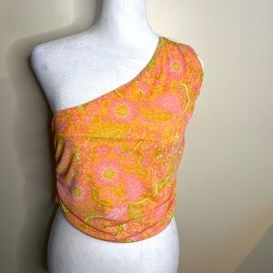 House of Harlow 1960 Pink and Orange Floral One Shoulder Top